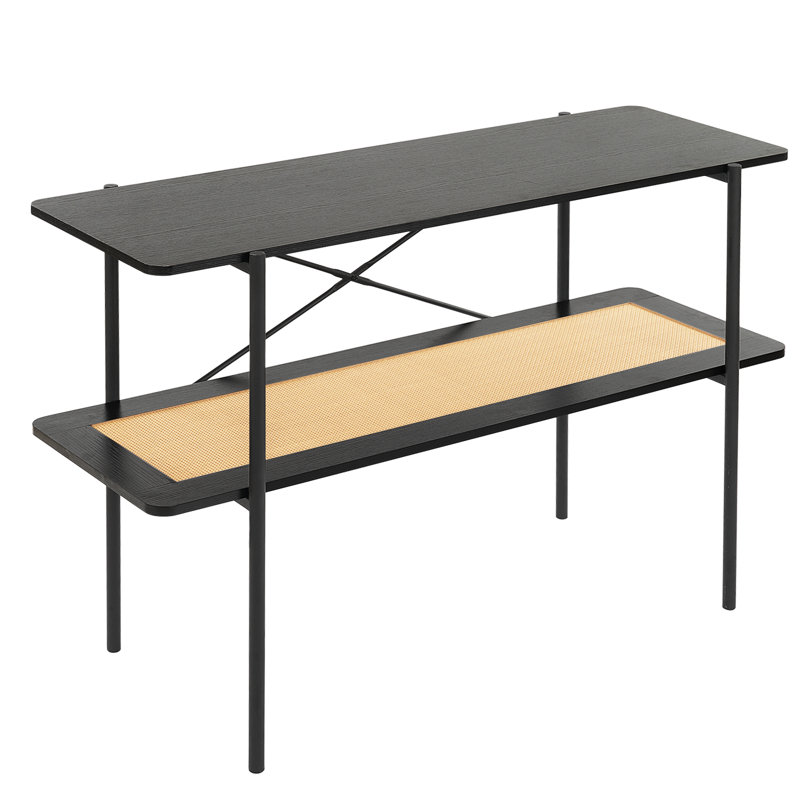 Console Table with Open Rattan Shelf Storage