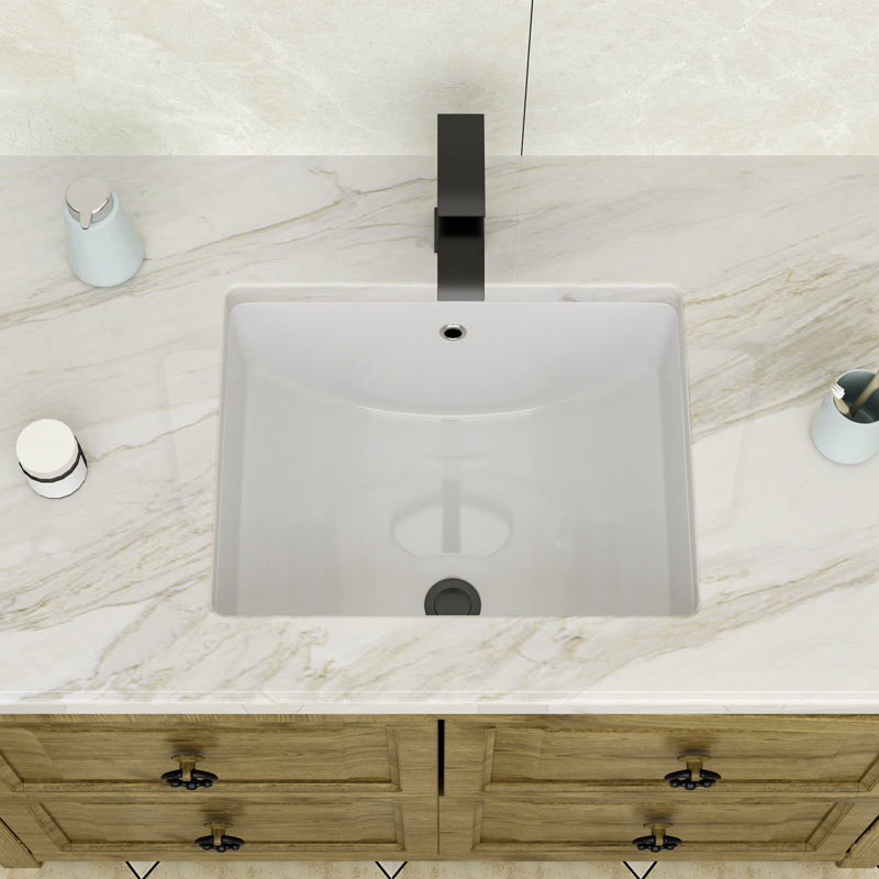 Lavabo de salle de bain sous-comptoir en céramique blanc encastrable L 18 po x l 14 po