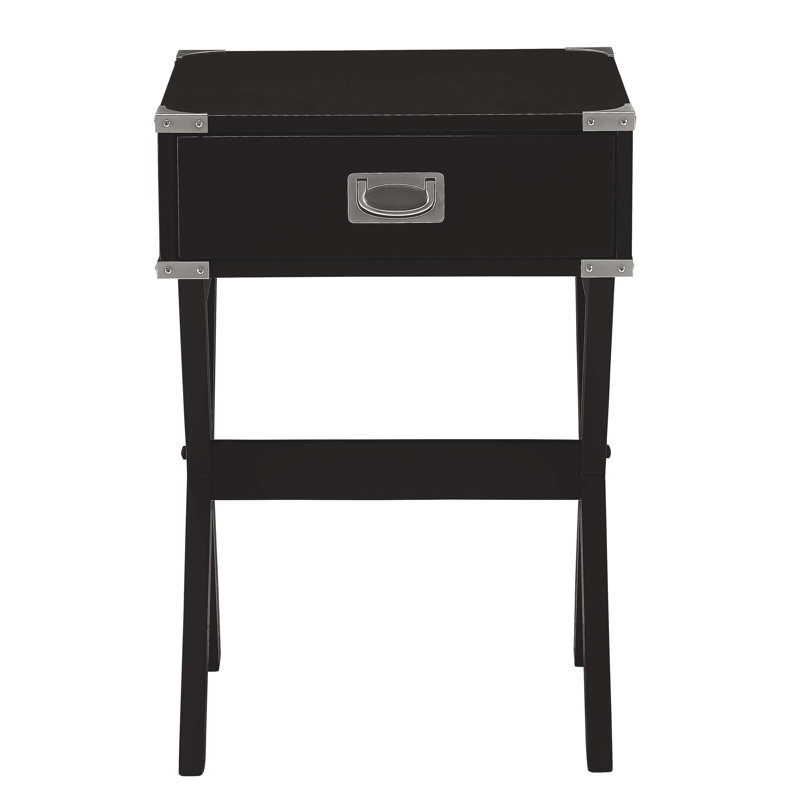  Grable Transitional Wooden Rectangular End Table, Side Table, Wood Side Table, Modern End Table, With Metal Corners And 1 Drawer