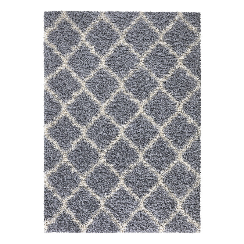 Tapis d'intérieur abstrait à poils longs gris / rayures ivoire de la collection Loft, Rectangle de 3 pi 3 po x 4 pi 7 po