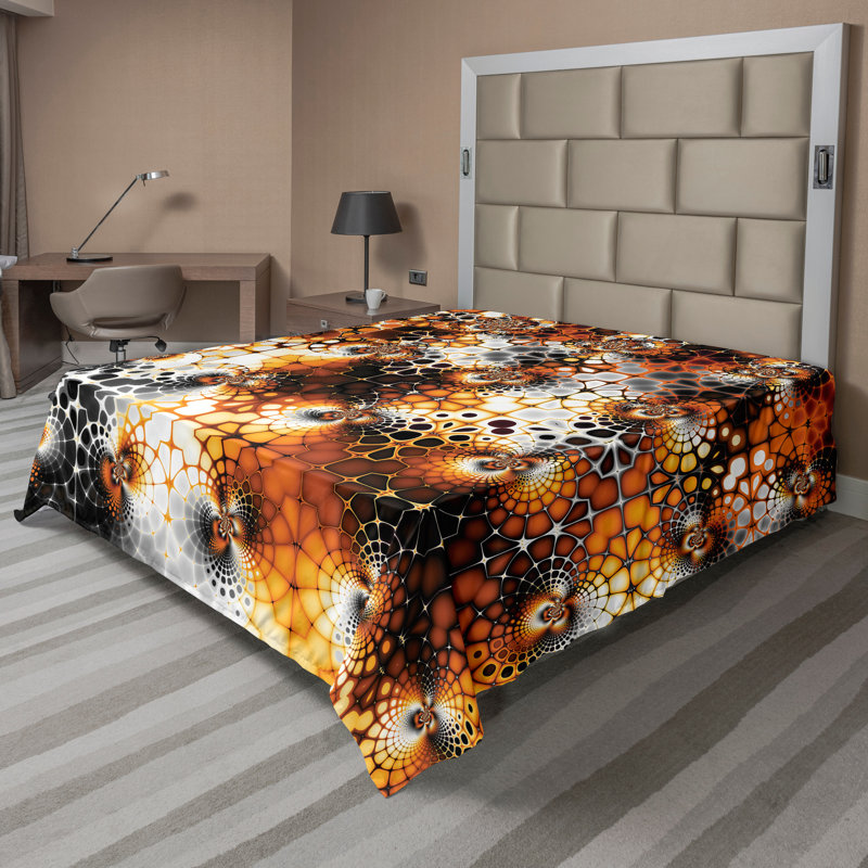 Ambesonne Top Flat Sheet Curving Art, King Flat Sheet, Black Orange Gray Abstract