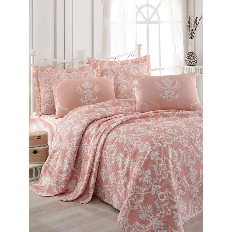 Luxurious King Pique Bedspread, 100% Cotton, 94.5 x 86.6 inches | Non-Elastic, Machine Washable at 86°F | Soft Powder & White Color, 8.3 oz/sq yd | Perfect for Elegant Bedroom Décor, Cozy and Stylish Design