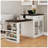 83.1" Extendable Kitchen Island with Slide-Out Dining Table, Creamy White MDF and Glass Console
