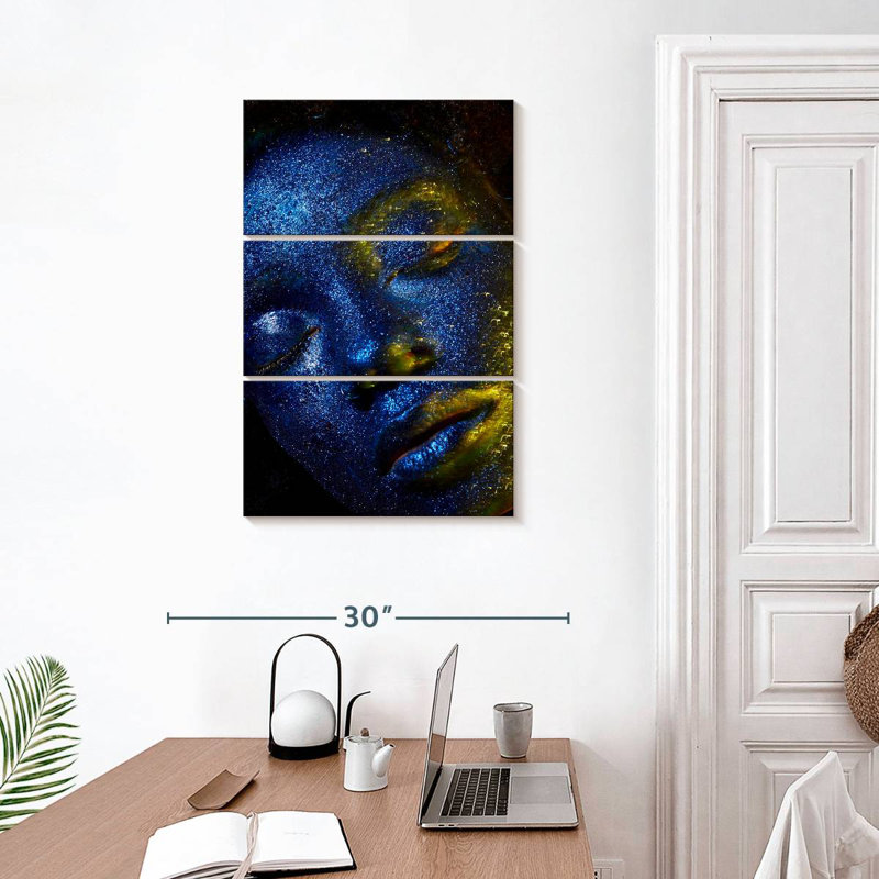 Senne Blue Glitter Face Portrait, 32'' H x 20'' W