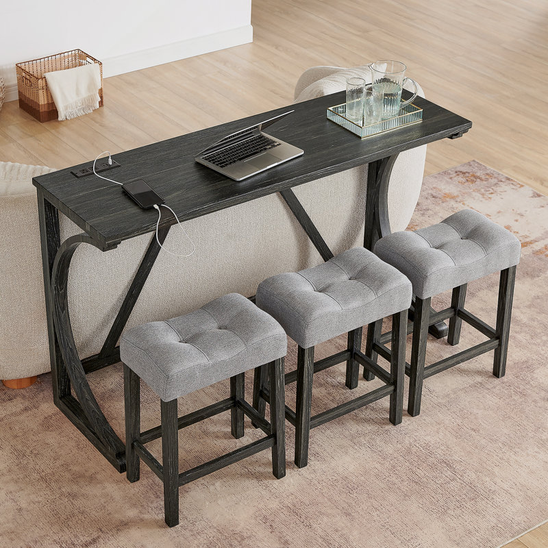 Ensemble de table de salle à manger 4 pièces avec prise de courant et 3 tabourets rembourrés pour le salon, la salle à manger et la cuisine