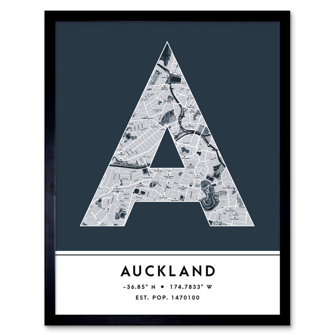 Auckland New Zealand City Map Navy - Single Picture Frame Typography