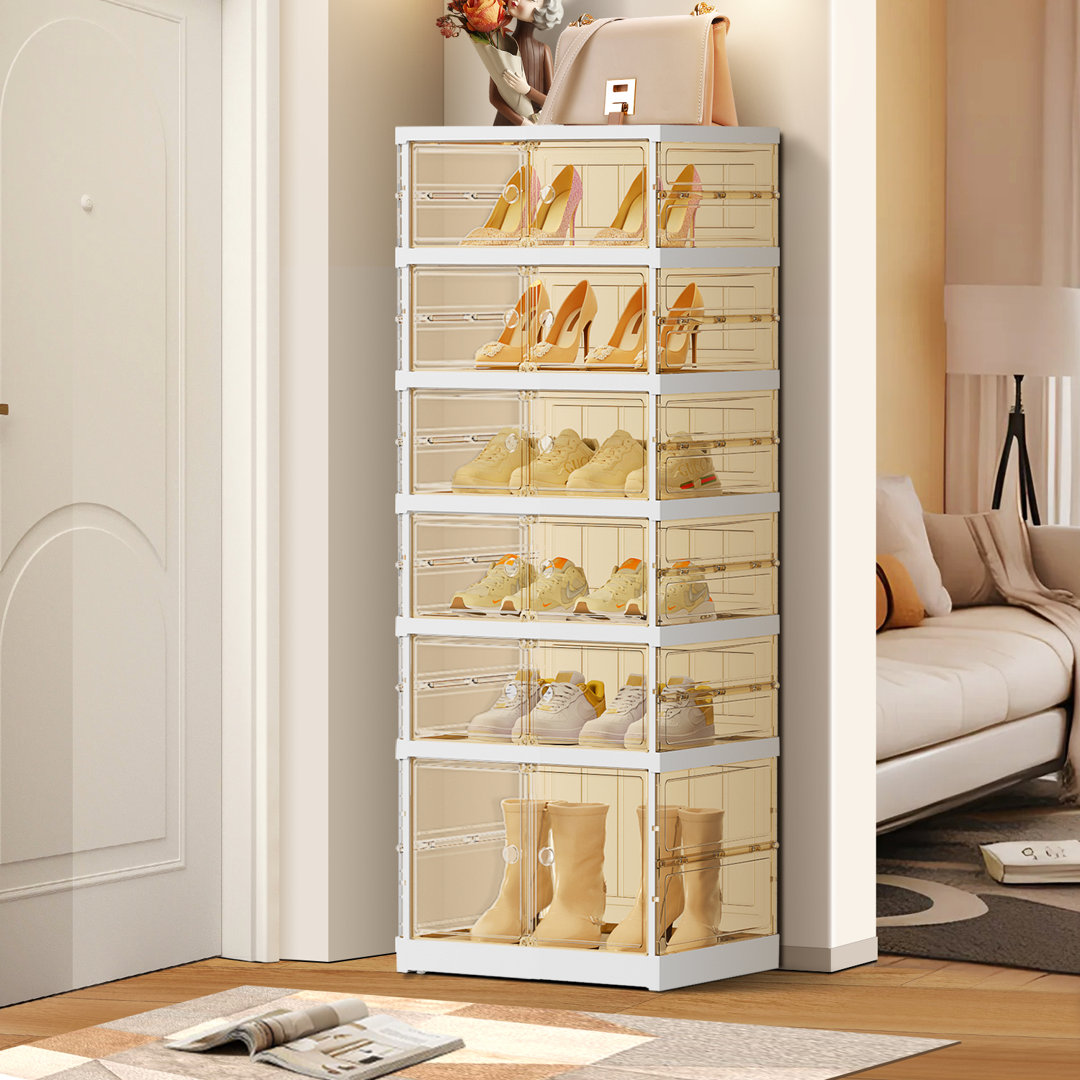 Alexxis 6-Tier 6-12 Pairs Stackable Shoe Storage Box Shoe Cabinet Easy Assembly Rebrilliant 
