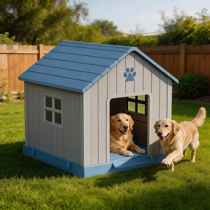 Niche pour chien d'intérieur en résine imperméable 32,53 "toutes saisons (bleu), H 32,53 po x l 31,11 po x P 33,72 po, Bleu