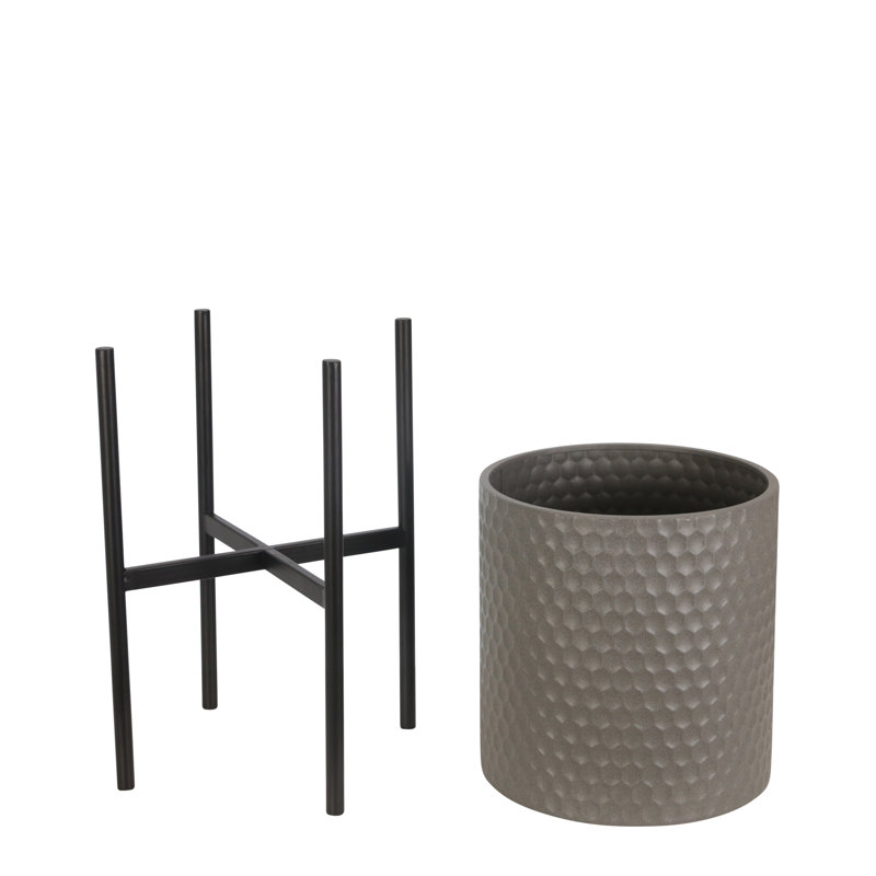 Aideen Metal Planter Pot Set for Indoor & Outdoor Use - Set of 2, Honeycomb Gray