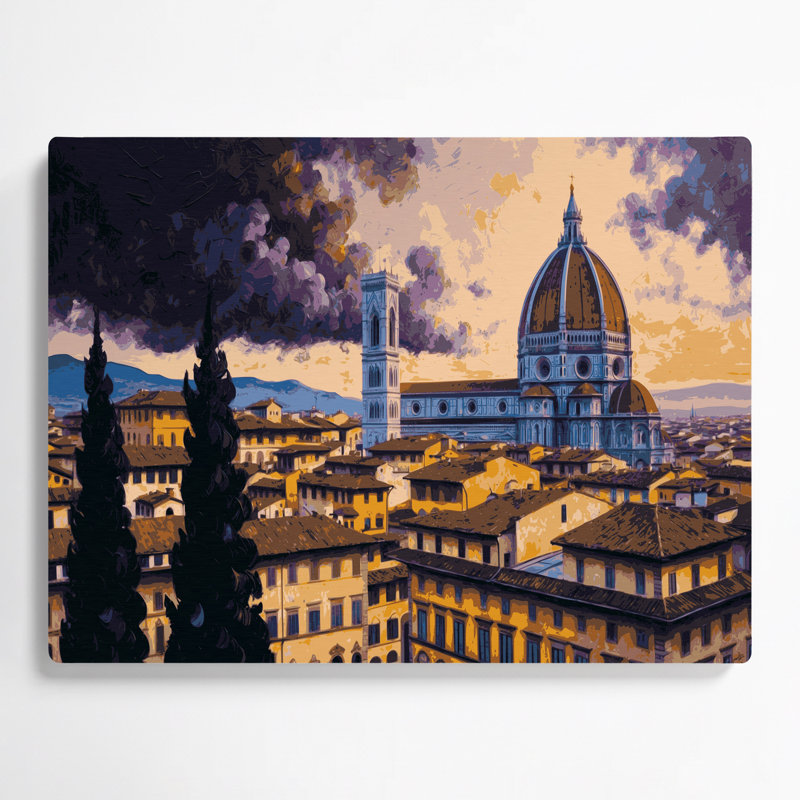 Art mural mauve avec villes, Florence, Italie, H 12 po x l 18 po
