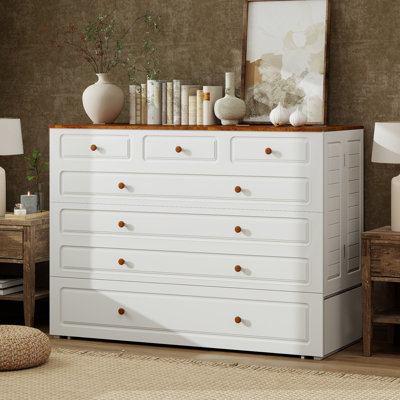 Queen Murphy Bed with Charging Station Cabinet - Space Saving Wall Bed for Guest Room, Study, Apartment with Built In USB Ports (Not Included Mattress) White