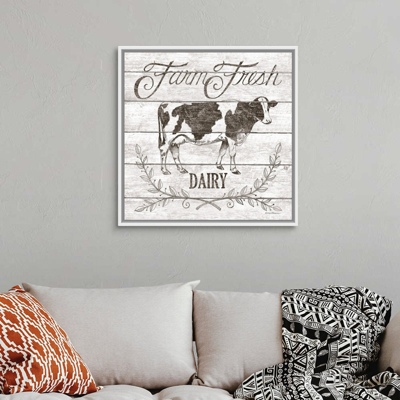 Reproduction d’art textuel sur toile, "Farm Fresh Dairy" par Deb Strain, 32" H x 32" W x 1.75" D, Cadre blanc
