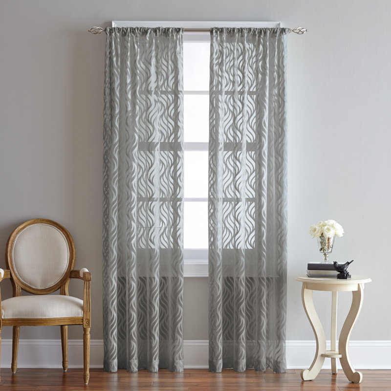 Ballera Sheer Curtain Single Panel, 50" W x 95" L, Gray