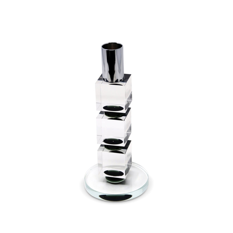 Crystal Candlestick Block Design Tall, 7'' H x 3'' W x 3'' D