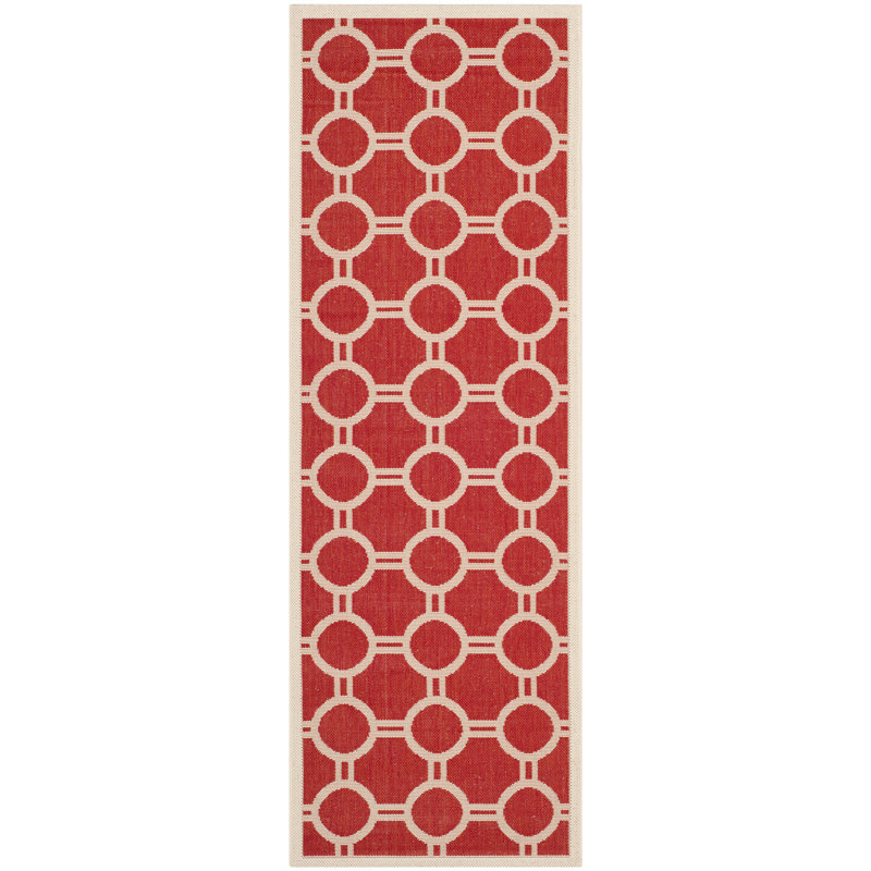 Arneshia Geometric Red/Bone Area Rug, Runner 2'3" x 6'7"