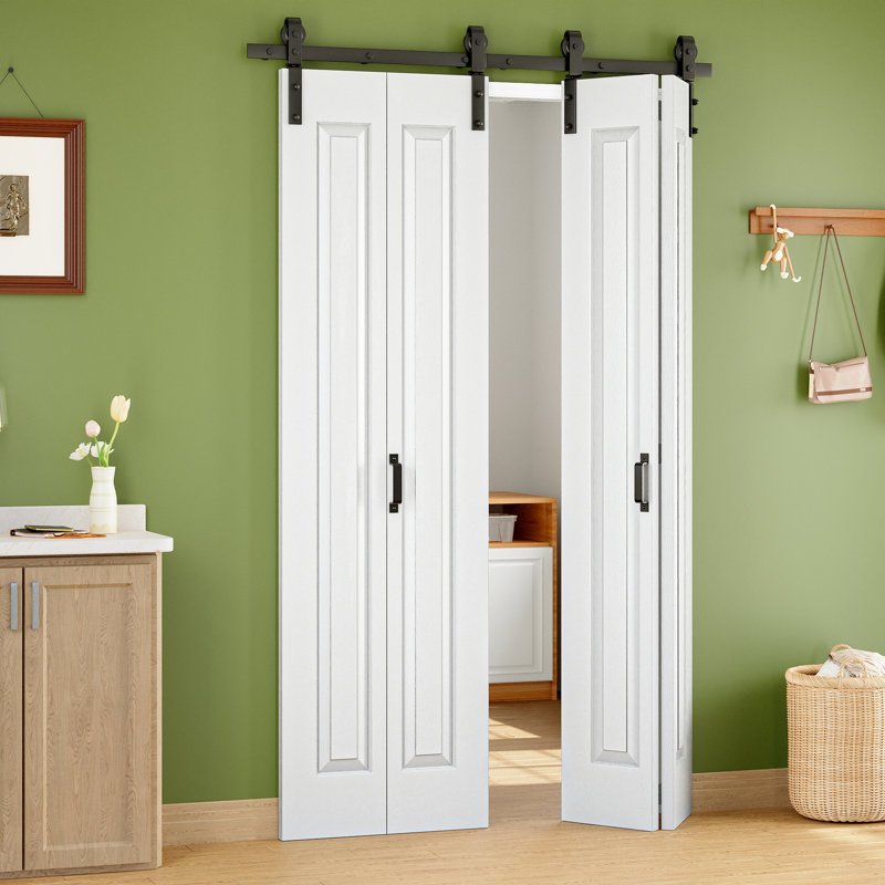 Porte de grange pliante en forme de treillis double à 1 placard avec quincaillerie d'installation, 64 po x 84 po