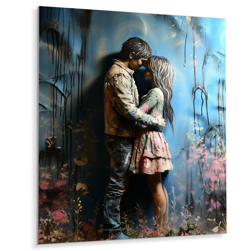 Street Art Romantic Couple - Portrait romantique en métal, art mural, H 32 po x l 24 po x P 1 po