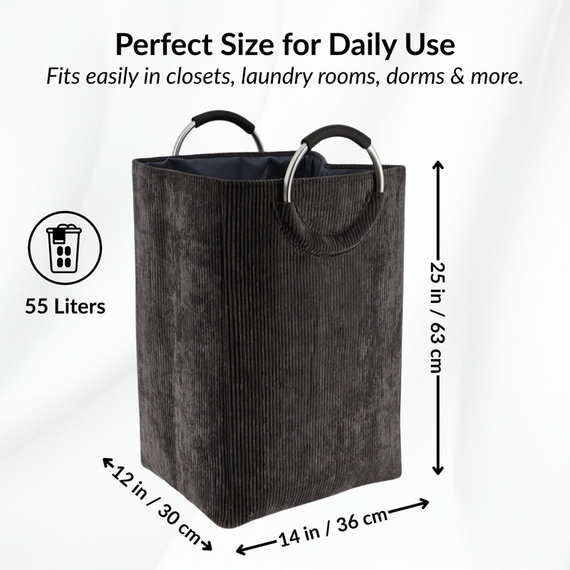 Panier à linge en velours côtelé 55L, Gris