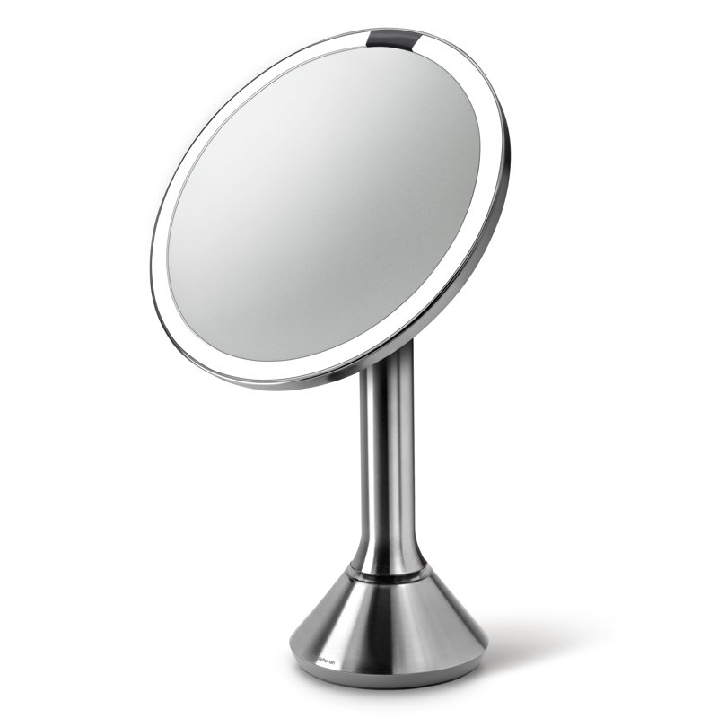 simplehuman 8" Round Sensor Makeup Mirror with Touch-Control Brightness, 5X Magnification, Cordless, Brushed