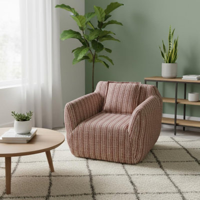  Fauteuil à rayures en lin et coton avec accoudoirs Vintage Casual