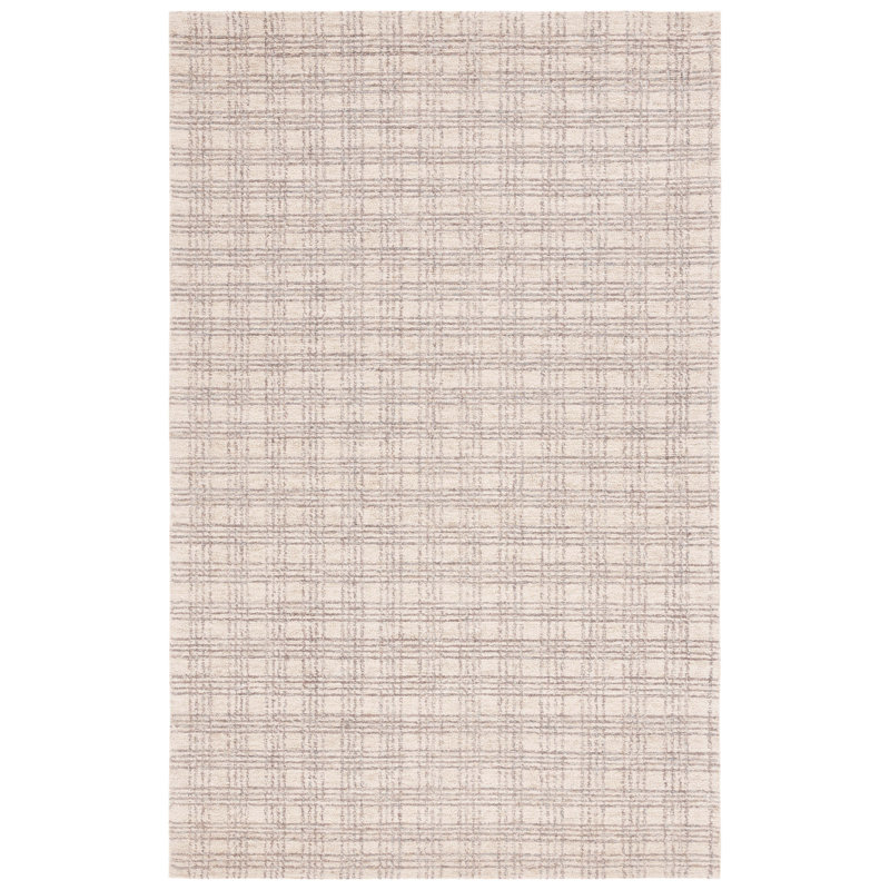 Dolf Natural Fiber Hand Tufted Jute/Wool/Cotton Plaid Rug in Grey/Beige, Rectangle 8" x 10"