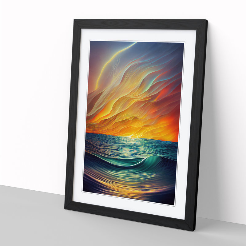 Seascape Flame Art - Single Picture Frame Print, Black, 64cm H x 46cm W x 2cm D