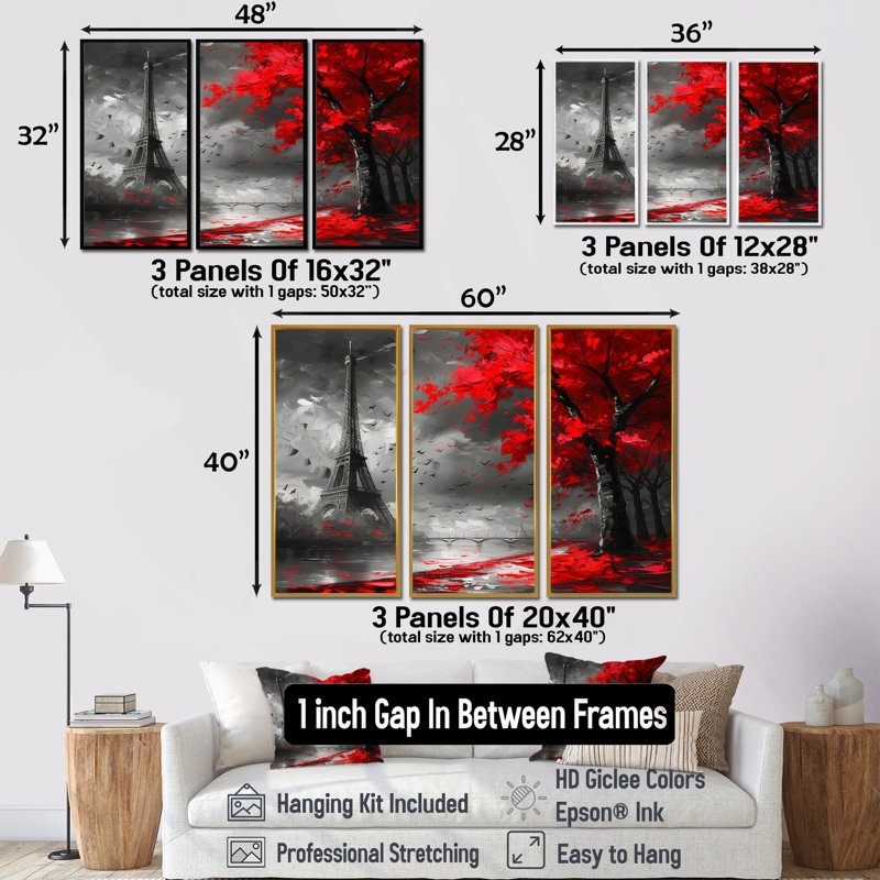 Ensemble de salon Farias - City Paris Wall Art, Toile avec cadre flottant brun, H 28 po x l 36 po x P 1 po