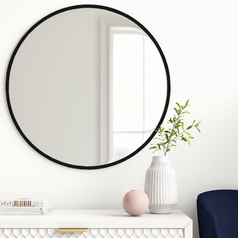 Miroir d'appoint Roberts, 60 po x 60 po, Noir, Métal métal