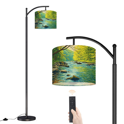 Arc Floor Lamp with Adjustable Lampshade Mountain Trout Stream Pennsylvania Standing Lamp 3 Color Temperatures Dimmable Tall Pole Lamp with Foot Switch for Bedroom