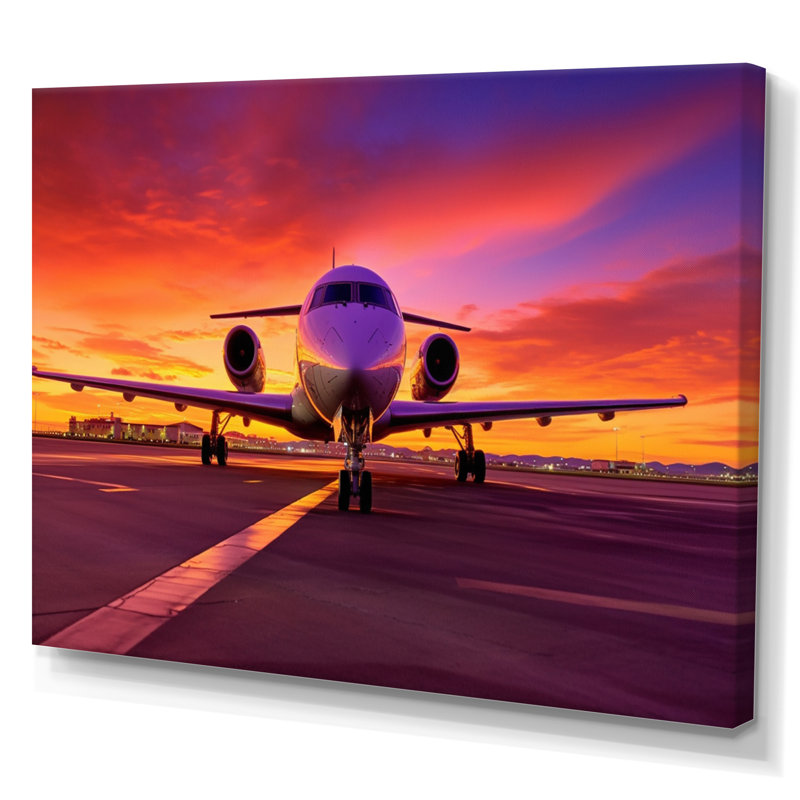 " Airplane At Sunset I ", 34" H x 44" W x 1.5" D, Wrapped Canvas