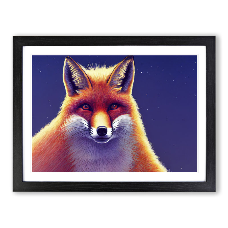 Fab Fox - Single Picture Frame Painting, Black, 25cm H x 34cm W x 2cm D
