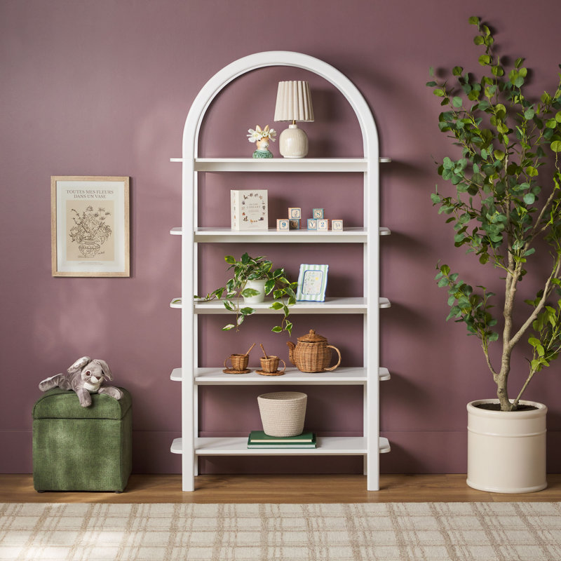 Yasirah 72" H x 36" W Modern Arched Wood Storage Bookcase, White