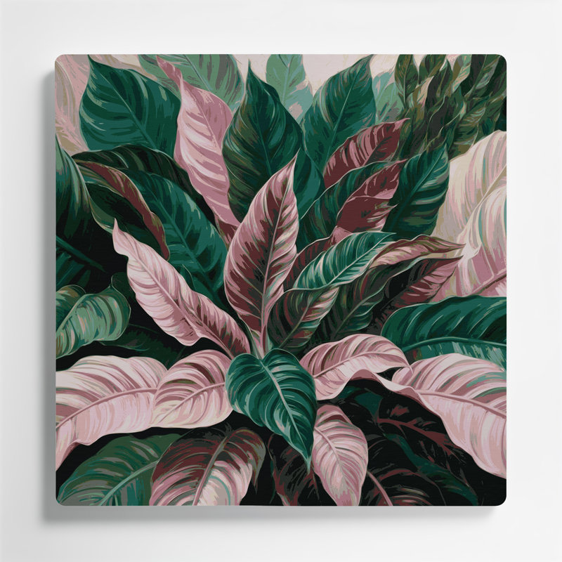 Art mural botanique en métal vert caladium, H 16 po x l 16 po