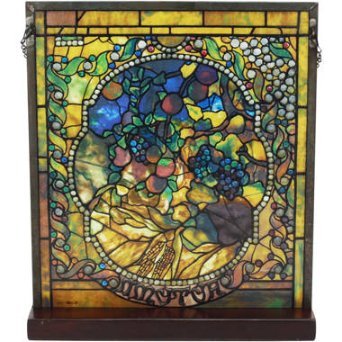 Louis Comfort Tiffany Four Seasons Set Mosaic Stained Glass Art with Base Decor, Size: One Size