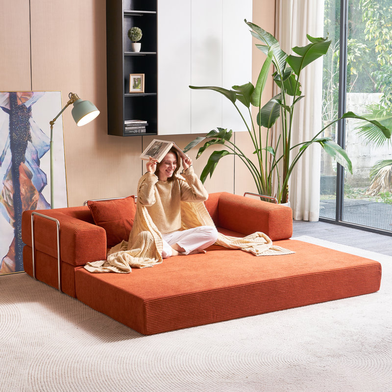 81"Convertible Sleeper Sofa Bed with Pillows, 2 in 1 Pull Out Cloud Sofa Bed,Corduroy Folding Mattress Couch Removable And Washable Sofa, Yoga Sofa Lounge Couch for Living Room Bedroom