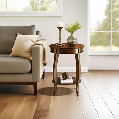 Table d'appoint en bois massif avec placage en noyer et tablette