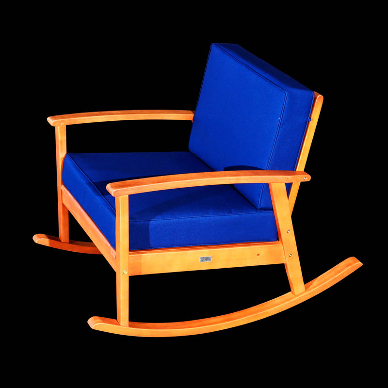 Chaise berçante en bois massif Ingibergur, Naturel, Bleu marine