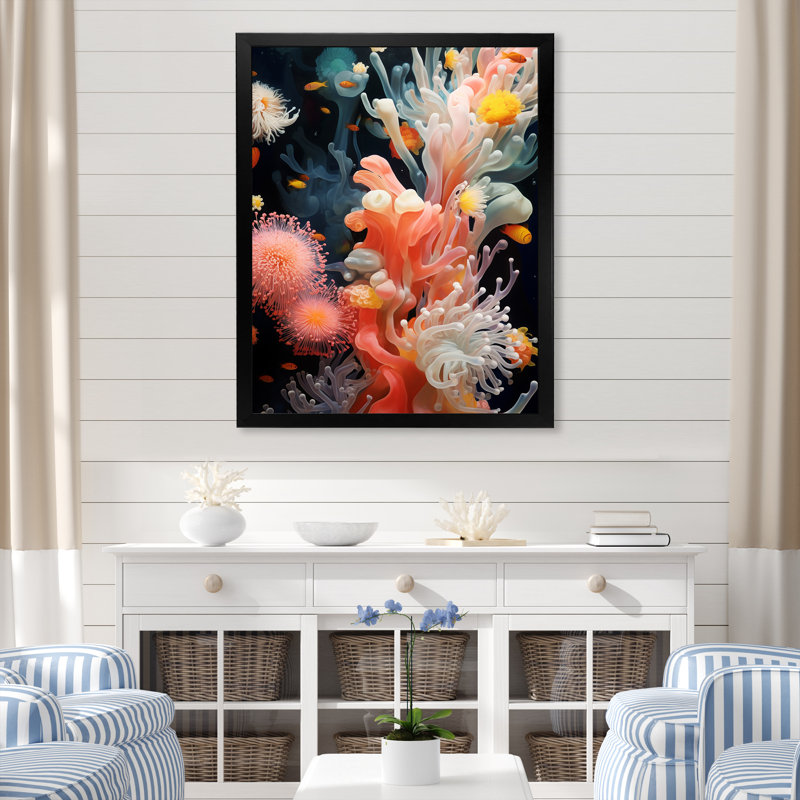 Underwater Vibrant Pink Coral - Beach & Ocean, reproduction d'art sur toile, Cadre simple noir, H 44 po x l 34 po x P 1,5 po
