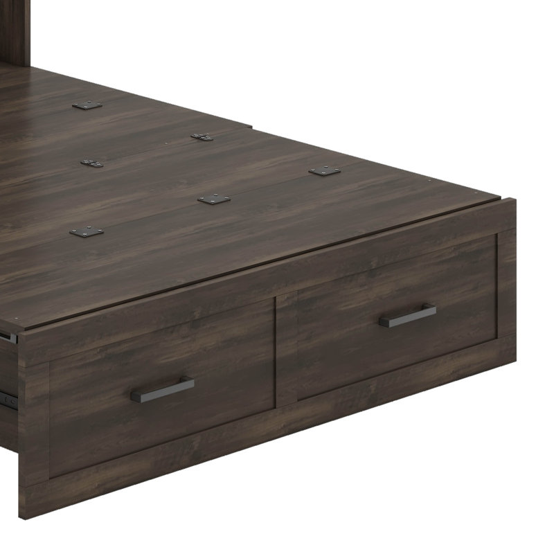 Armoire lit escamotable avec tiroir de rangement et station de charge Murphy, Gris rustique, Double