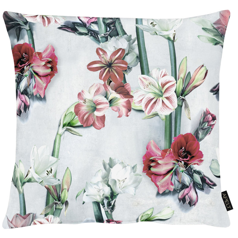 Floral Square Cushion, Pink/Grey, 49cm H x 49cm W x 5cm D