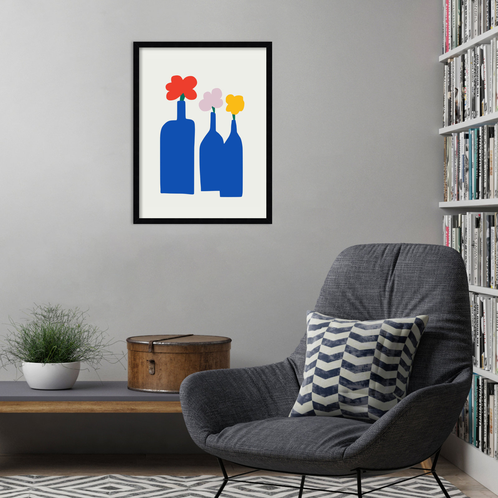 Blue Bottle Vase Print by Little Dean, Black, 25" H x 19" W