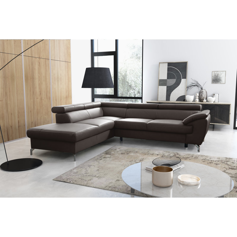 Brookhurst Leather Corner Sofabed, Left Hand Facing, Dark Brown