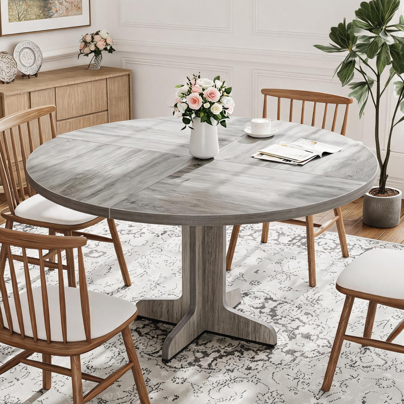 Table de salle à manger de 47 pouces en bois de ferme noire pour 4 à 6 personnes, Gris