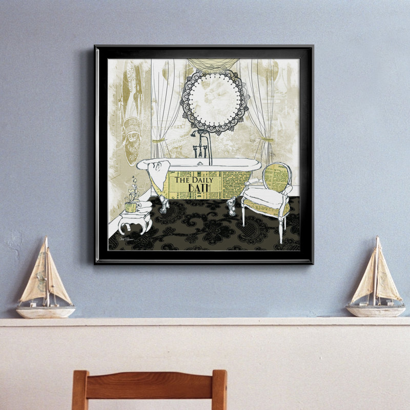 «Daily Bath», peinture sur toile encadrée, Cadre noir, H 26,5 po x l 26,5 po x P 1,5 po