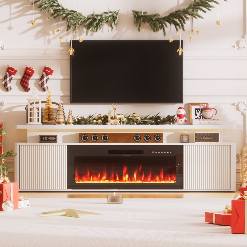 70" Fireplace Tv Stand, Led Light Entertainment Center With 36" Electric Fireplace, Dual-layer Tv Console With Storage Cabinet, Media Console Table For Tvs Up To 80", Ideal For Living Room
