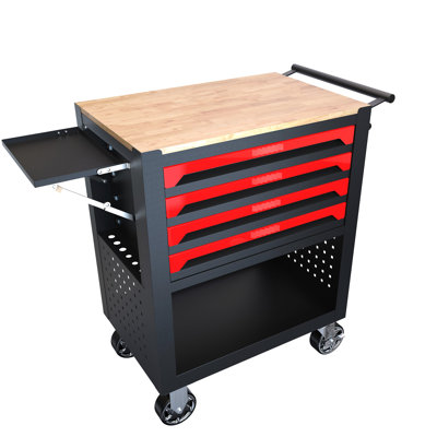 4 Drawer Metal Tool Cart With Adjustable Shelf And Wheels - Enormous Garage Storage Solution Drawers Broad Workshop Option