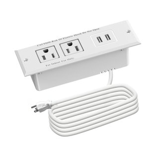 1500w Recessed Power Strip Mount Hidden Charging Station With Usb Plug Multiple Surge Protector Outlet Extender With Extension Cord For Nightstand Furniture Bed Conference Table (white)
