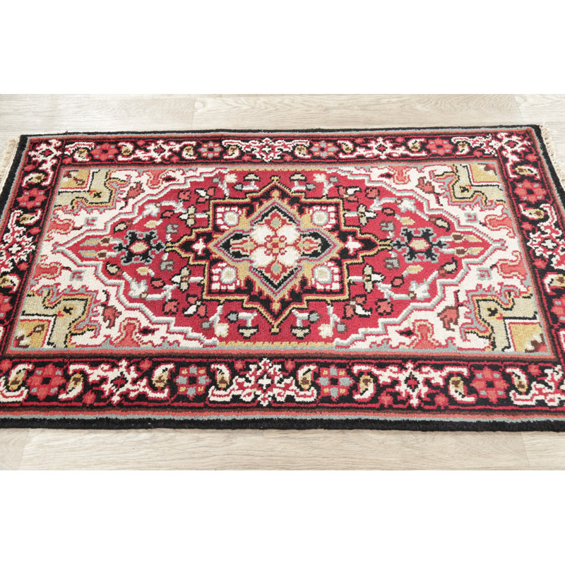 Tapis rouge traditionnel en laine à motif géométrique 3x5