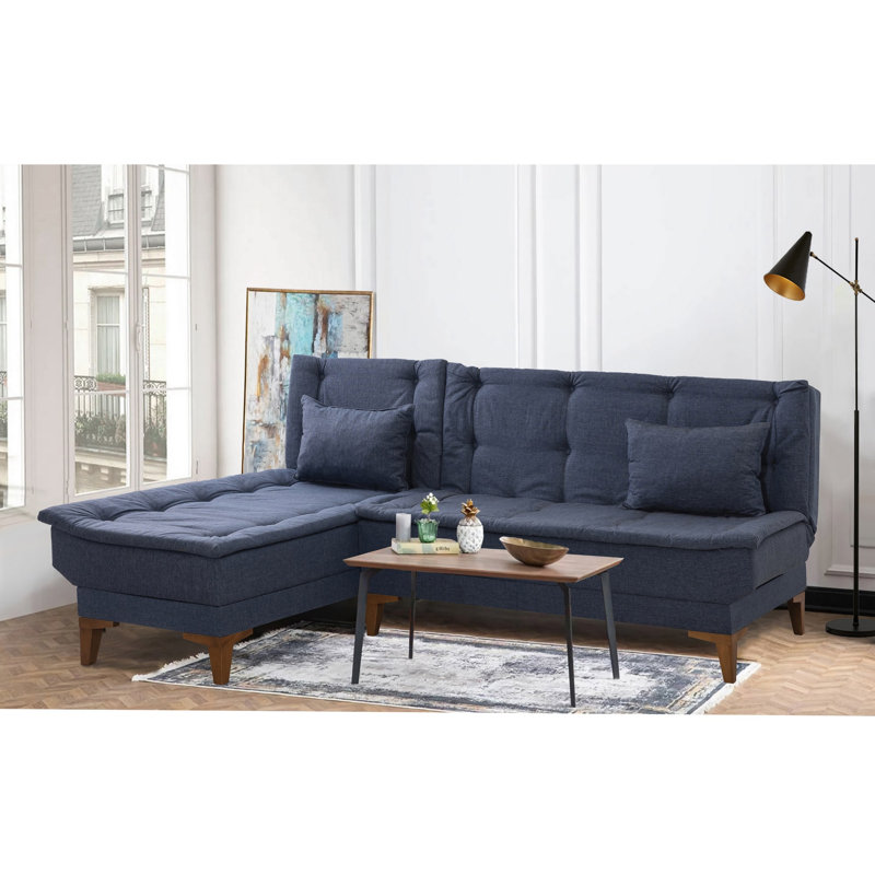 Canapé-lit d'angle, 100 % lin bleu foncé