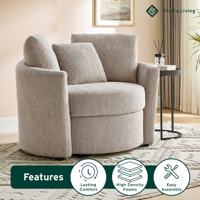 Bennet Storage Chair 48” Modern Farmhouse Easy Assembly Hidden Storage Pocket Coil Comfort Chenille Fabric, Taupe